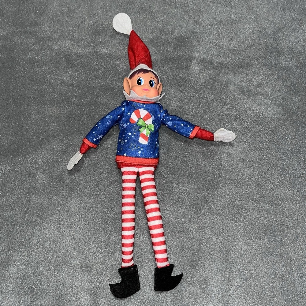 Christmas Elf On The Shelf Doll With Candy Cane Shirt (no tag)